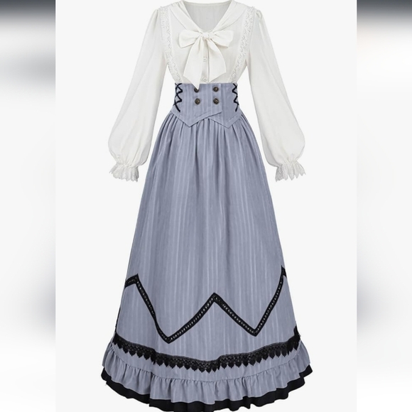 Pioneer Blue Ruffled Maxi Skirt with Tie Front Blouse - Picture 1 of 16